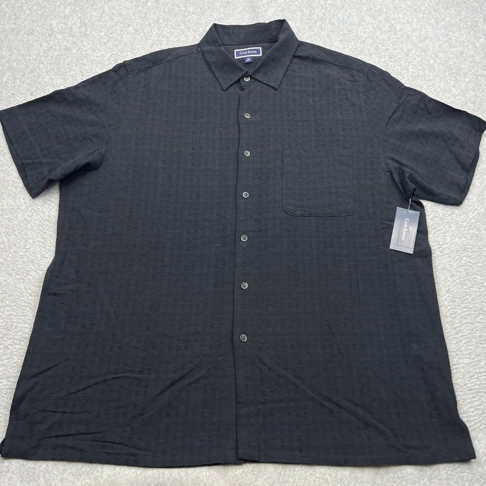 NEW Club Room Shirt Mens XL Black Silk Wicker Woven Short Sleeve Button Up Beach